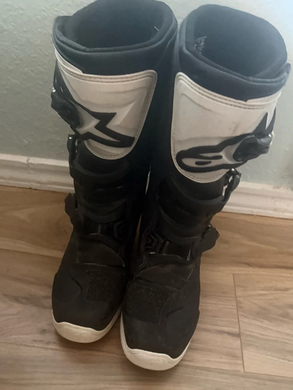Alpinestars Kids Black and White Motocross Boots with Buckle Closure